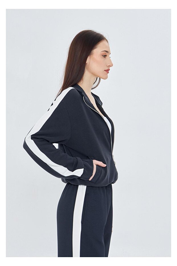 Şeritli Fermuarlı Scuba Dalgıç Sweatshirt - 4