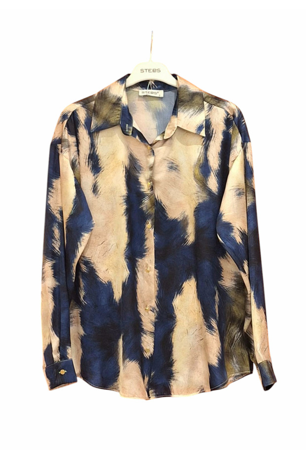 Desenli Saten Gömlek - 1