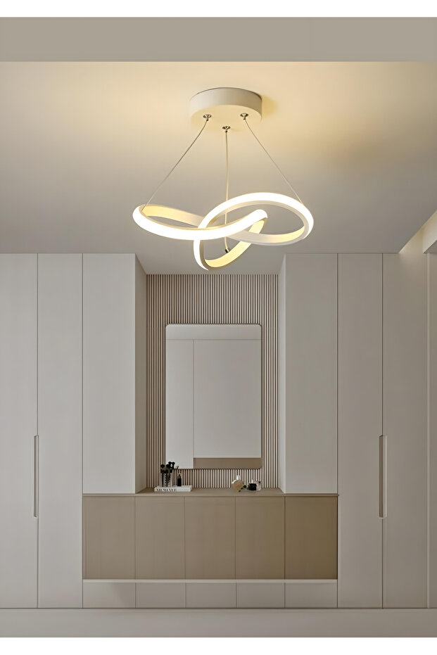 Dekorluna Modern Bolivia Tekli Beyaz Sarkıt Led Beyaz Power Ledli Salon Mutfak Oda Hol Ledli Avize