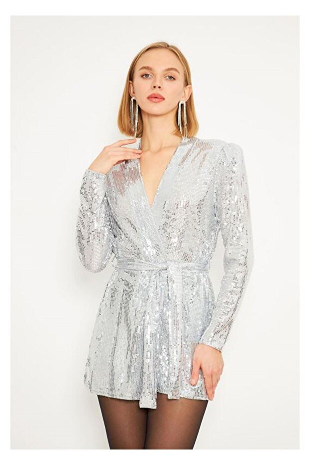 Kuşaklı Pullu Buzy Kimono - 5