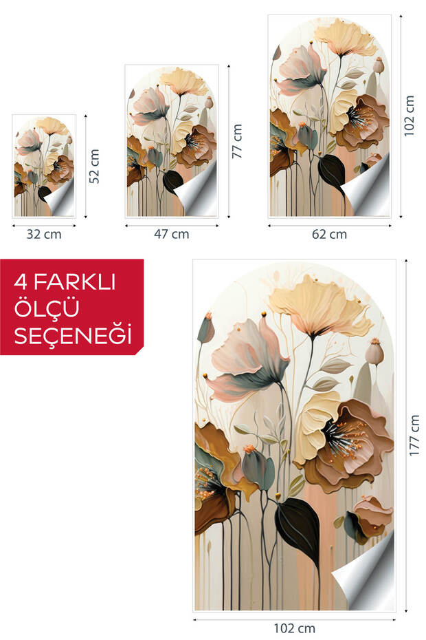 Kendinden Yapışkanlı Oval Kesim Soft Çiçekler Duvar Kağıdı Stickeri, Kolay Uygulama Su Geçirmez - 3