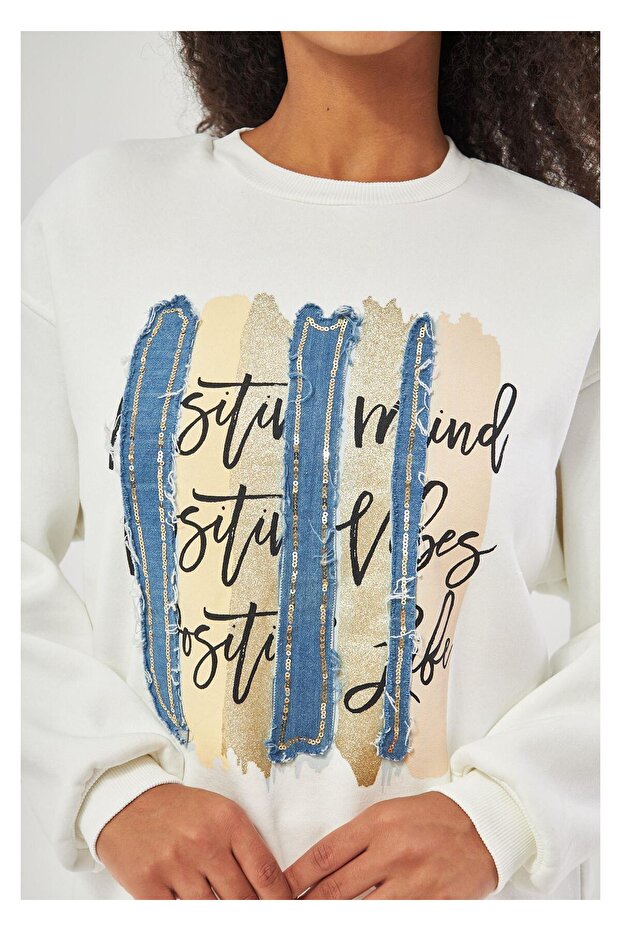 Jean Nakışlı Pullu Sweatshirt - 2