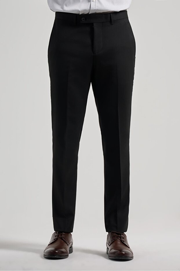 Men's Black Flexible Slim Fit Trousers with Side Pockets 1003250160