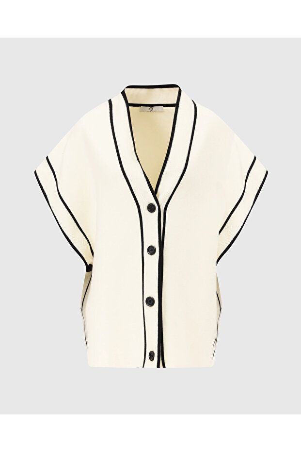 V Yaka Düğmeli Triko Süveter - 8