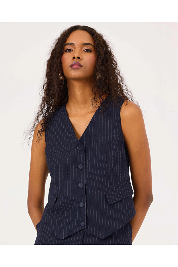 V Yaka Çizgili Yelek - 1