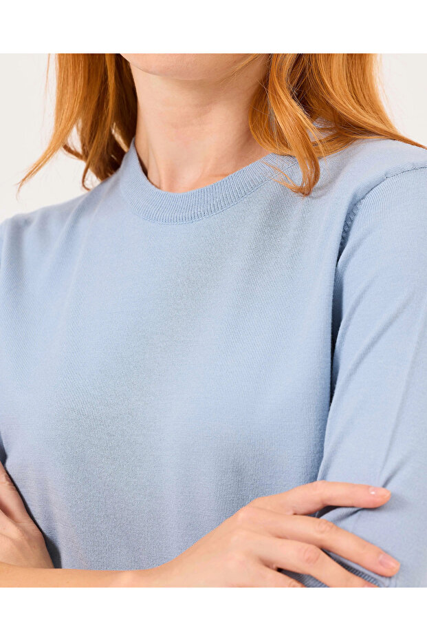 Sıfır Yaka Bel Boy Triko Bluz - 5