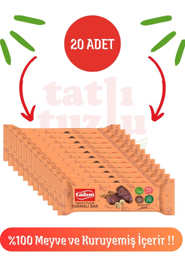 Hurmalı Bar Fındık & Tarçınlı 40 gr X 20 Adet ( Vegan ) - 1