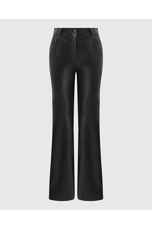 Geniş Paçalı Suni Deri Pantolon - 7