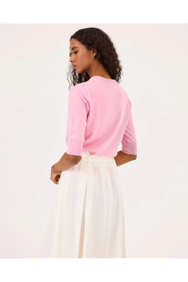 Sıfır Yaka Bel Boy Triko Bluz - 4