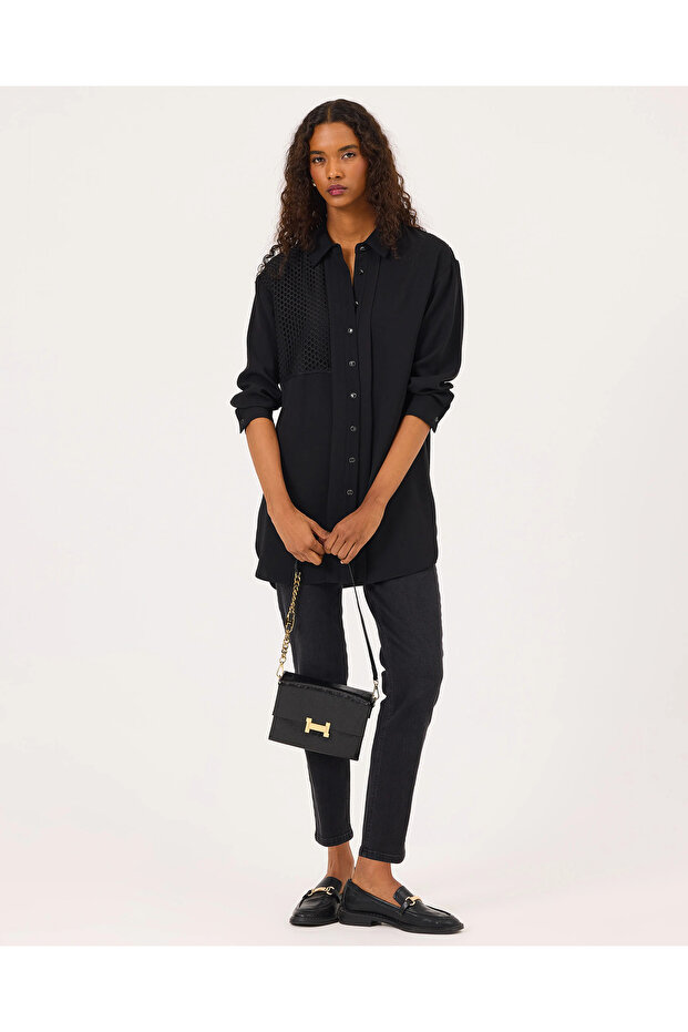 File Detaylı Düğmeli Gömlek - 1