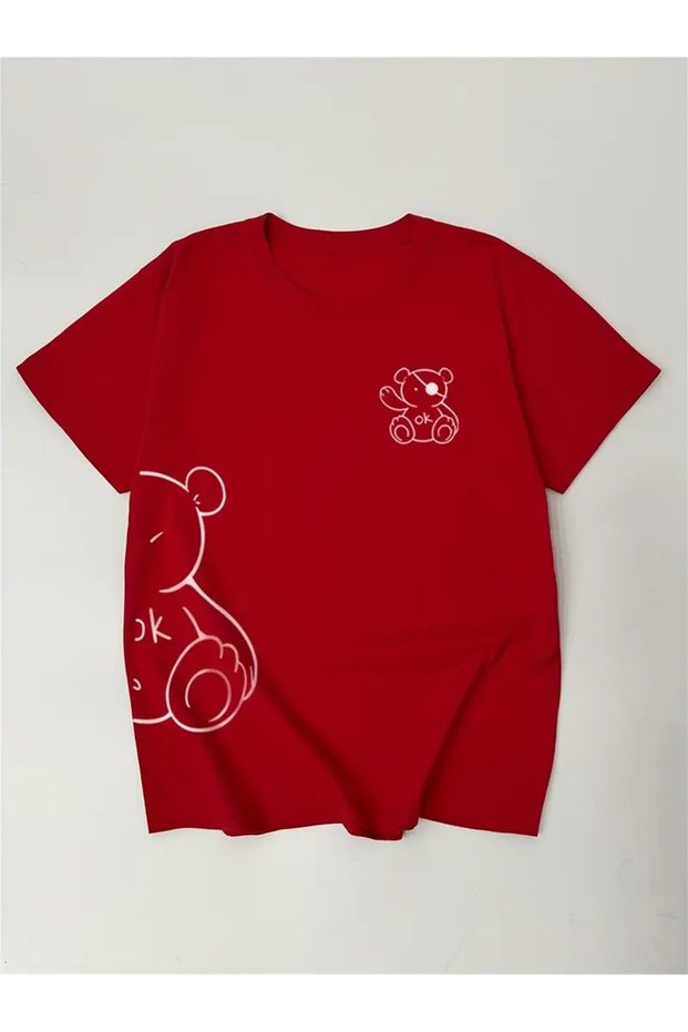 Women'S/Girls' Cute Teddy Bear Printed T-Shirt Oversize Loose Fit