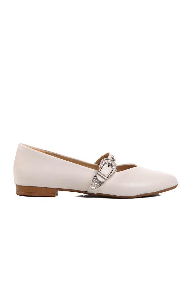 White Lightweight Belted Women's Ballerinas 354155 Z