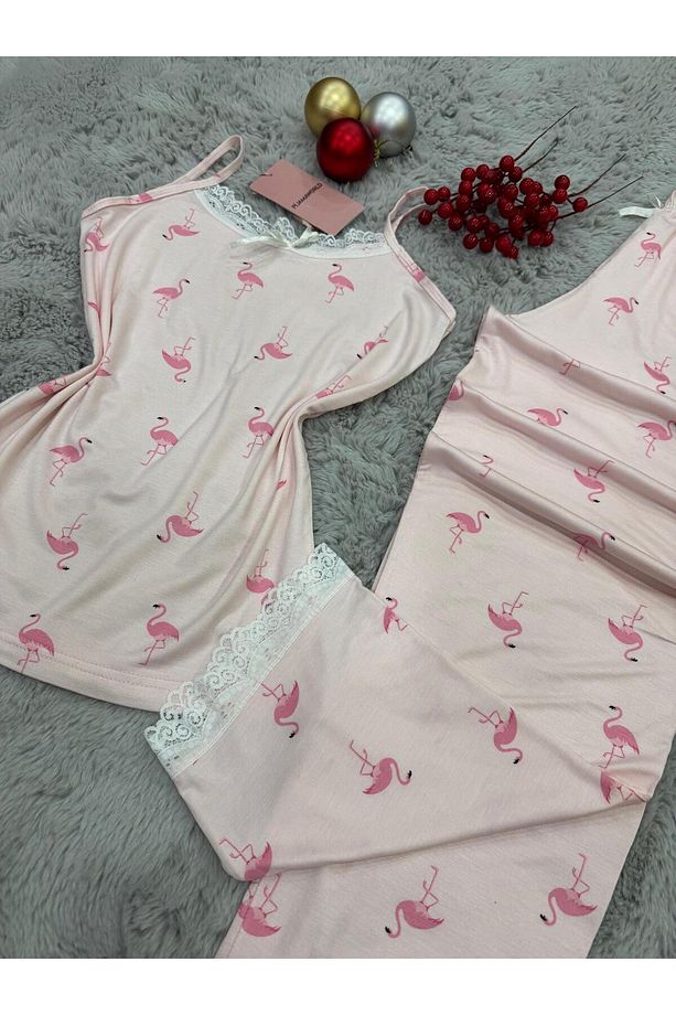 İP ASKILI ALTI UZUN VİSKON YUMUŞAK KUMAŞLI PİJAMA TAKIMI - 4