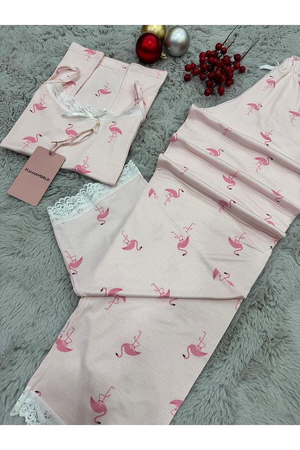 İP ASKILI ALTI UZUN VİSKON YUMUŞAK KUMAŞLI PİJAMA TAKIMI - 3
