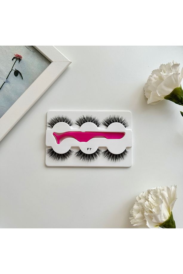 3'lü Cateye Ipek Takma Kirpik Set (F7 MODEL), Powerliner Şeffaf Kalem Yapıştırıcı Ve Takma Aparatı - 3