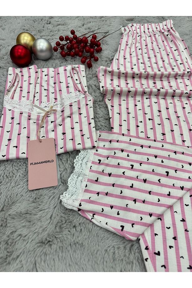 İP ASKILI ALTI UZUN VİSKON YUMUŞAK KUMAŞLI PİJAMA TAKIMI - 4