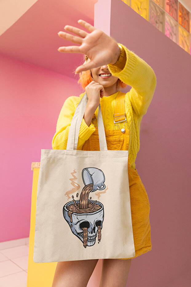 حقيبة قماش مطبوعة على شكل جمجمة - 1