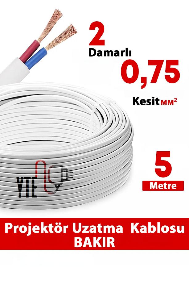 Projektör Uzatma Kablosu 2x0.75 %100 Bakır Kablo - 1