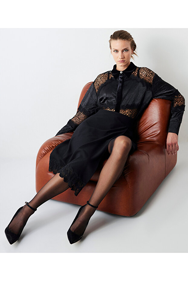 Velvet and Lace Detailed Mix Shirt