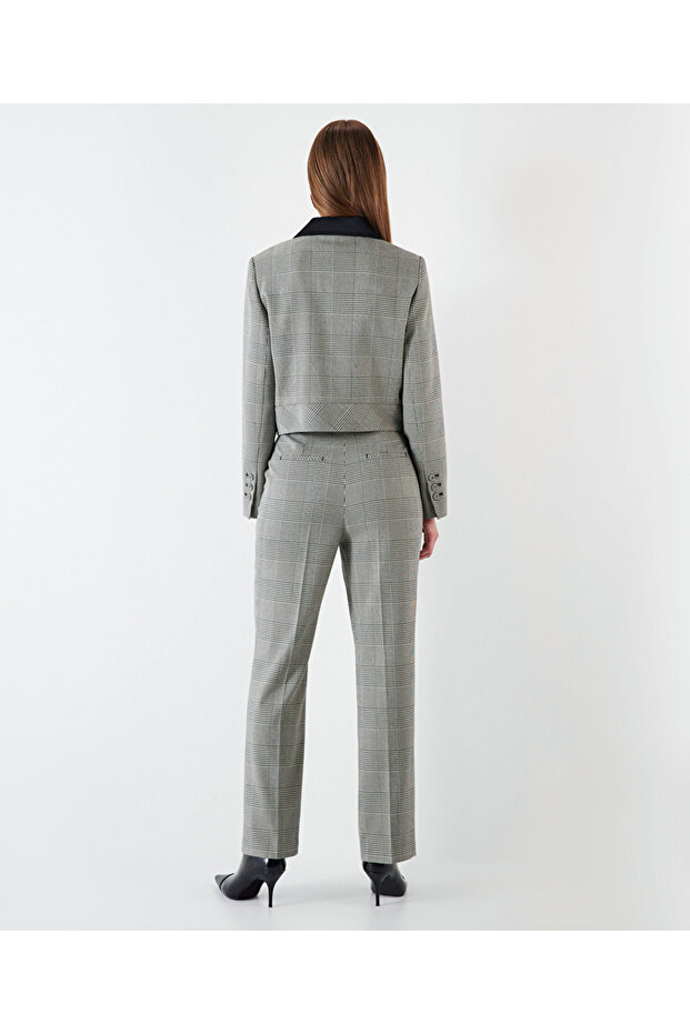 Plaid pattern satin garni blazer - 6