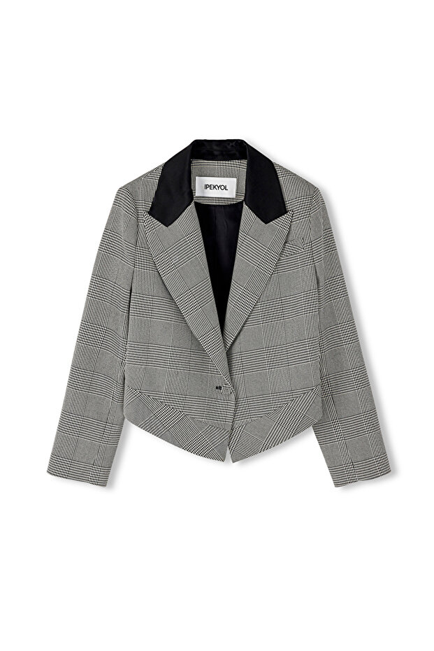 Plaid pattern satin garni blazer - 3