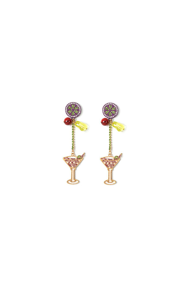 Shiny Figured Earrings with Stone Detail