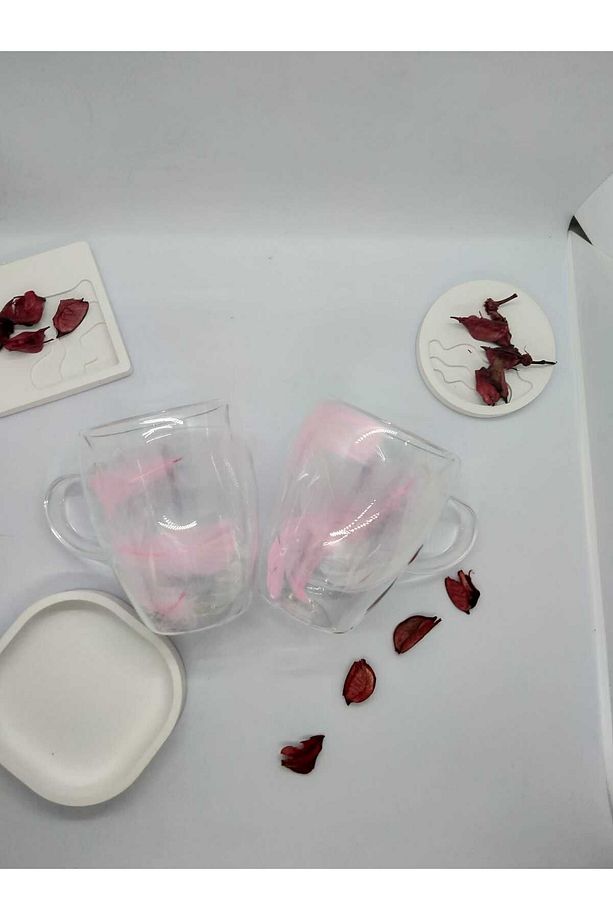 Isıya Dayanıklı Çift Cidarlı Kurutulmuş Canlı Çiçekli Kupa - 7