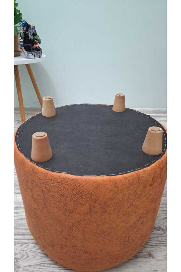 Ahşap Ayaklı Nubuk Yuvarlak Puf&bench Koltuk/tabure - 6