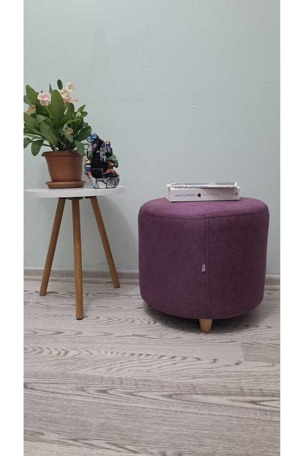 Ahşap Ayaklı Nubuk Yuvarlak Puf&bench Koltuk/tabure - 1