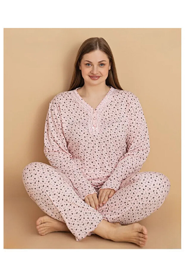 Women's Plus Size Pajama Set Buttoned & Lace V-Neck Bamboo Fabric Pajama Set