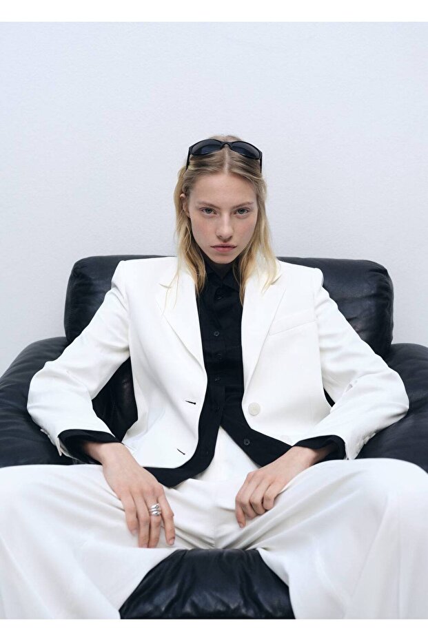 Düz kesim düğmeli blazer ceket - 6