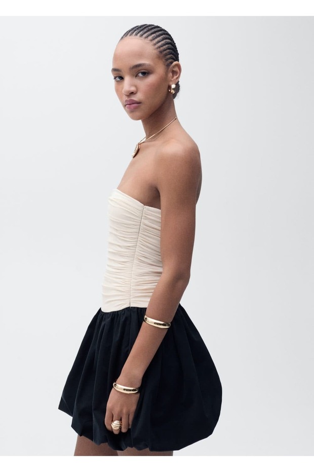 Balon etekli drape elbise - 1