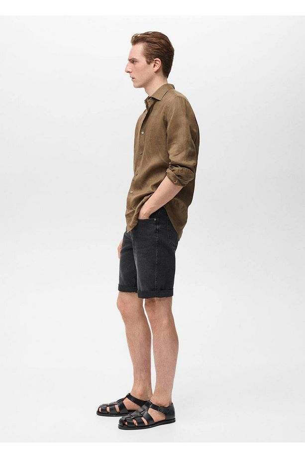 Slim fit kot bermuda şort - 8