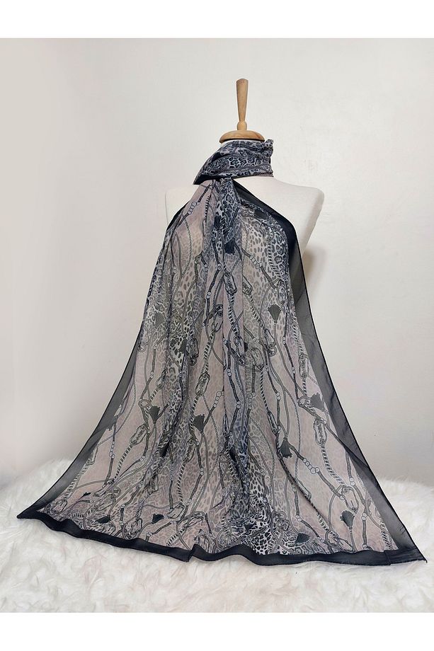 Desenli Şifon Şal leoper Modeli 180 x 70 cm - 3