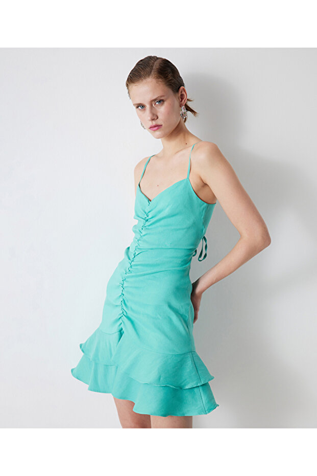 Volanlı mini elbise - 5