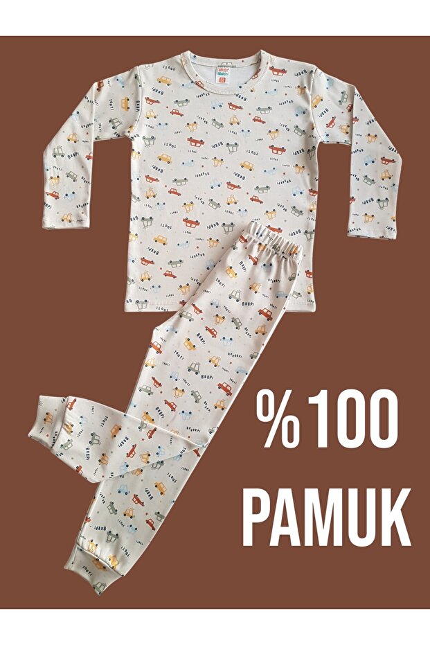 Long-Sleeved Patterned Kids Pajama Set #printedkidspajamas #laundrygarden #carpatternpajamas