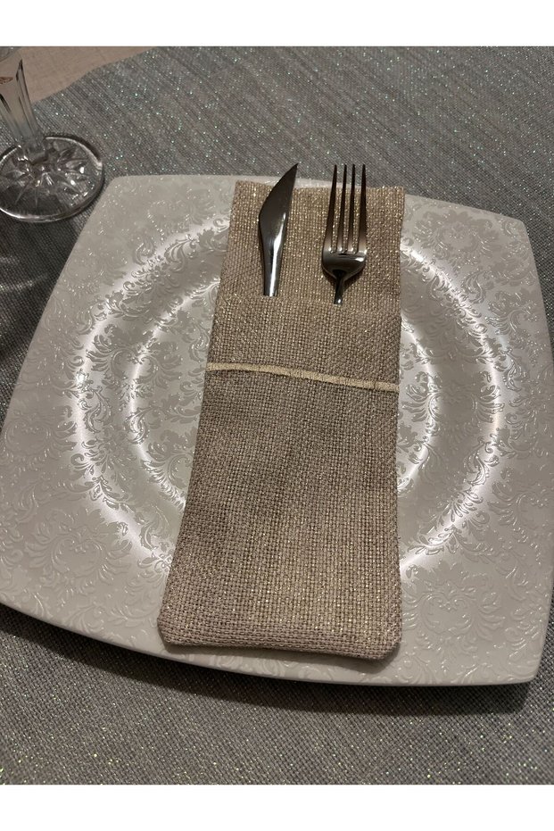 Piko Sarma Detailed Fork and Knife Holder Glittery Gold Service Presentation Napkin 6 Pieces