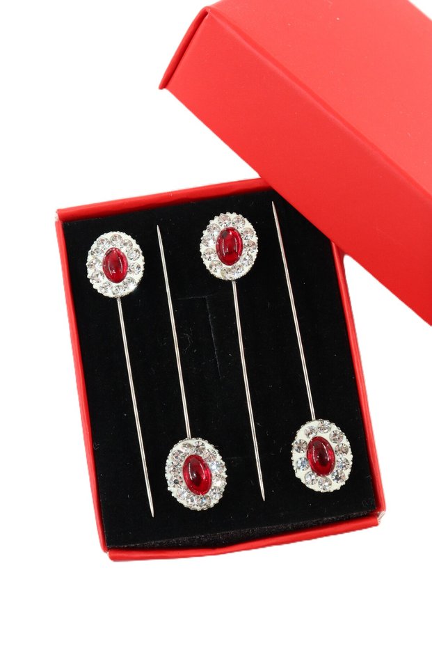 4-Pack of Burgundy Ruby Stone Scarf Pins. The Pin of the Shawl. The Turban Pin. The Headscarf Needle. Pin for Scarf and Shawl.