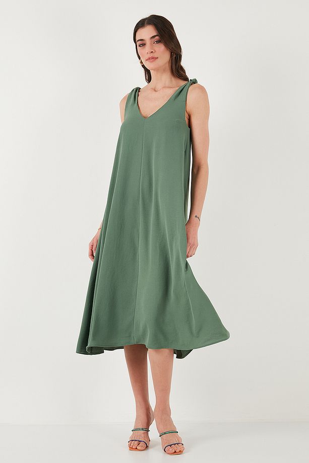 Oversize Fit V Yaka Midi Boy Basic Elbise ELBİSE 6788688 - 6