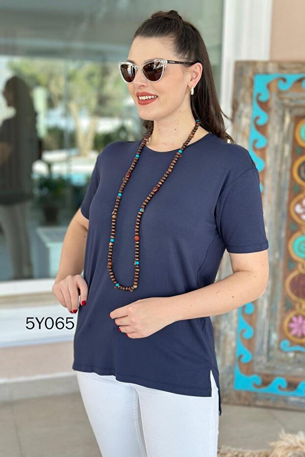 تيشيرت فيسكوز بفتحة رقبة دائرية 5y065