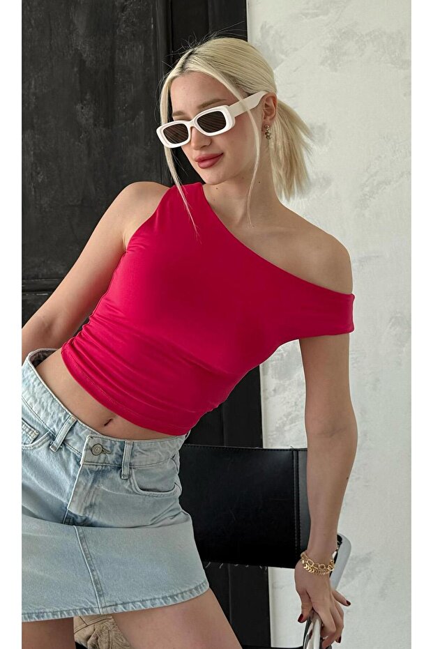 Fuchsia Off Shoulder Basic T-Shirt Sh224 - 5