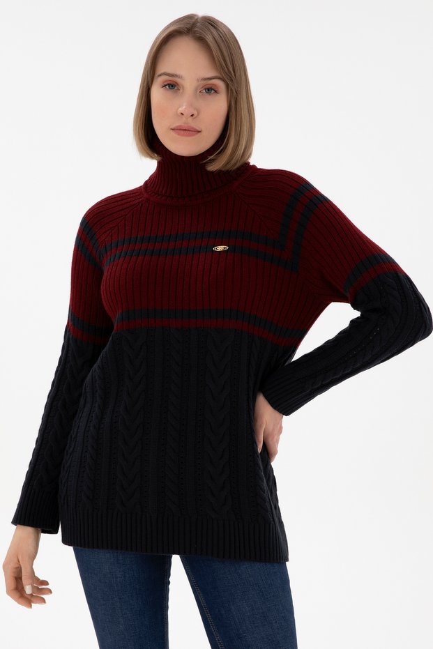 Women's Burgundy Turtleneck Sweater 50293134-Vr014