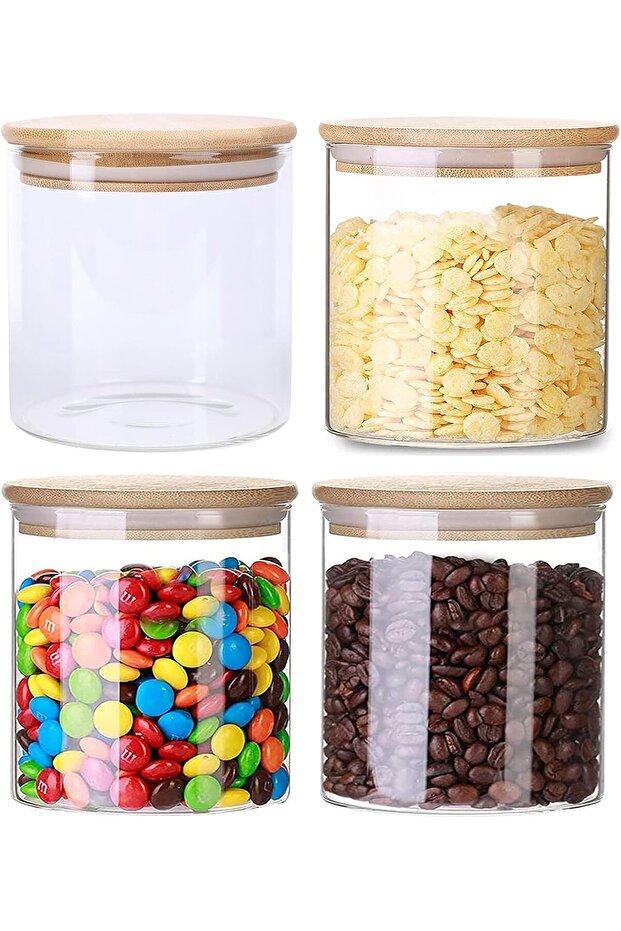 Glass Storage Jars with Airtight Lids, 600ml, Set of 4