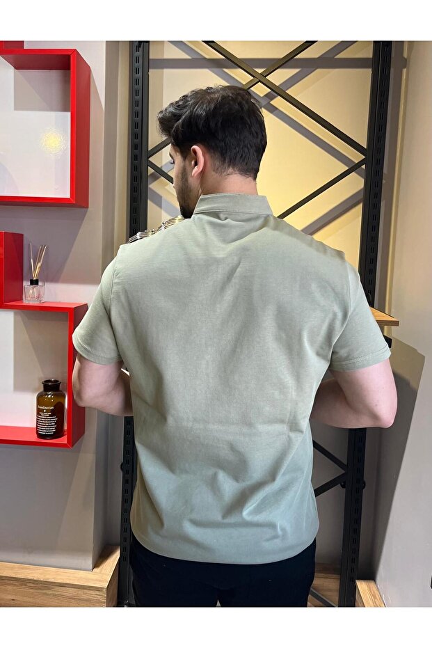 Hakim Yaka Düğmeli Açık Yeşil Basic Tshırt - 6