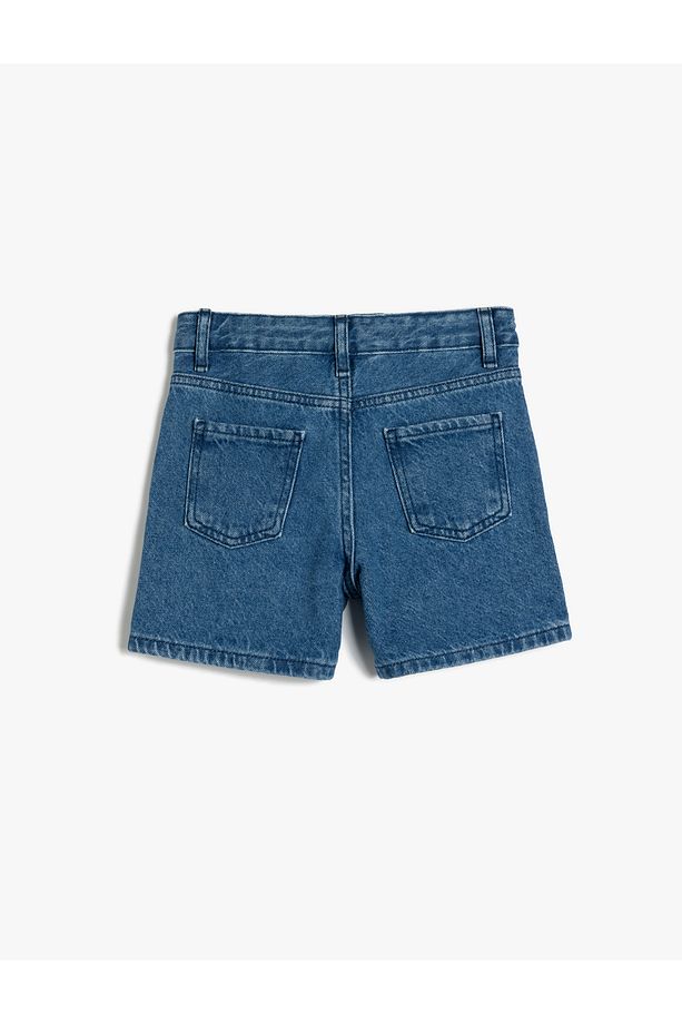 Pamuklu Yüksek Belli Örgü Detaylı Denim Şort - 2