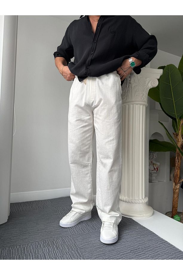 GG Nakışlı Linen Keten Pantolon - 1