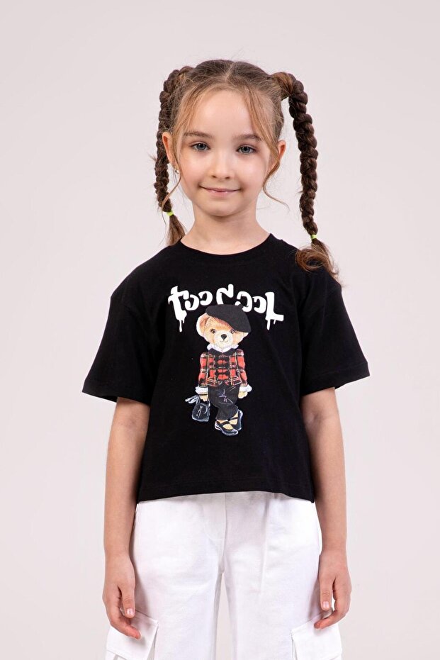 Girl Printed Tshirt, 4-9 Years, Black