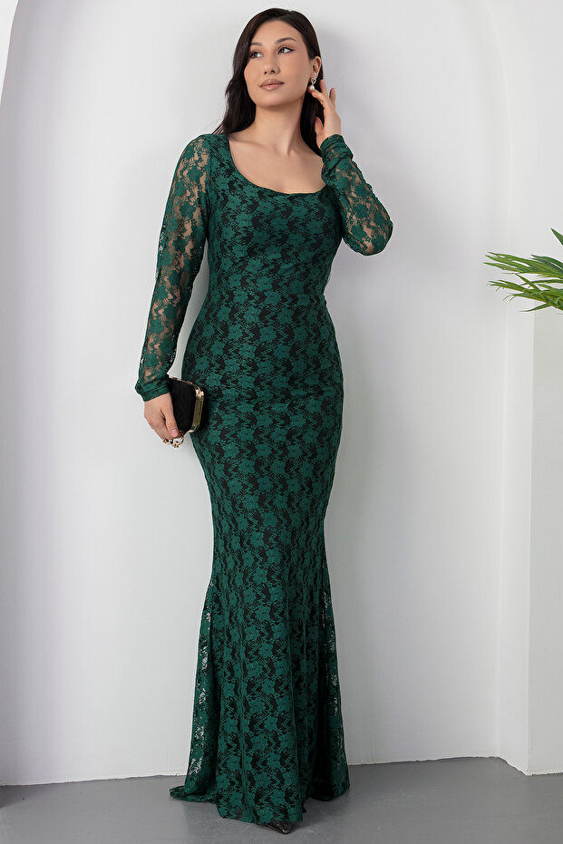 Kare Yaka Dantel Balık Elbise AP-3005 - 5