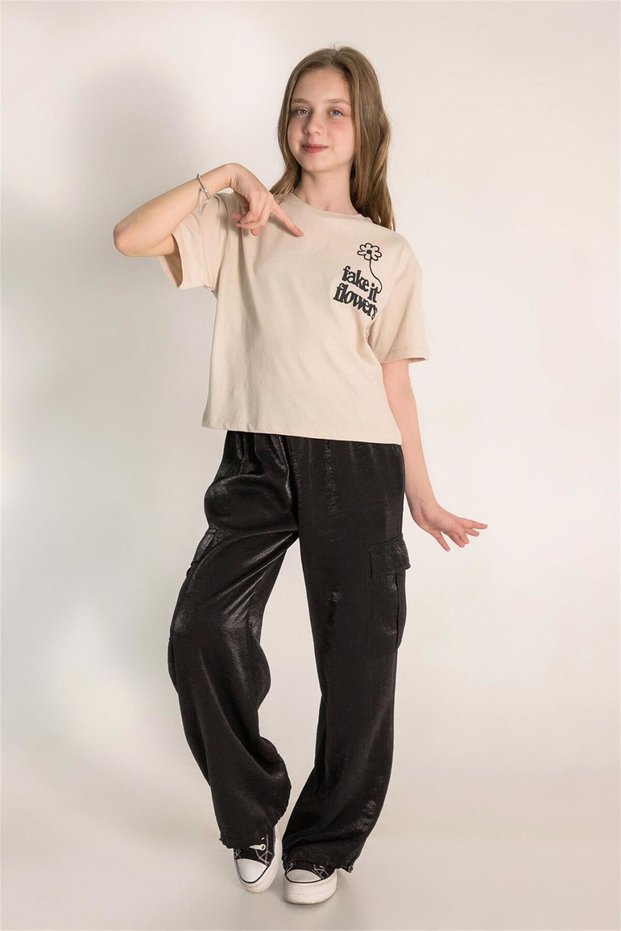 Girl's Shiny Trousers Black M0244