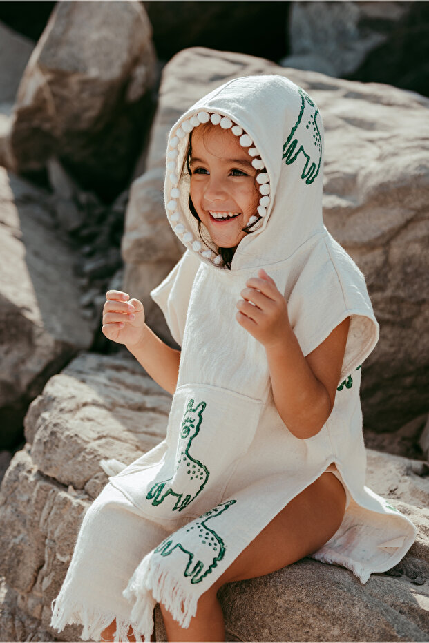 KIDS COTTON BEACH PONCHOS- ILAMAS GREEN 2-4 YEARS